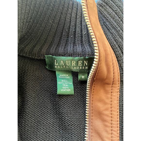 Ralph Lauren Cotton and Leather 1/4 Zipper Pullover Sweater - Picture 3 of 3